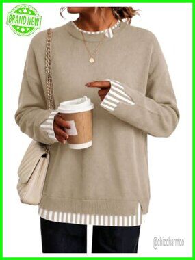 Womens Cozy Long Sleeve Faux Layered Pullover Sweater Crew Neck